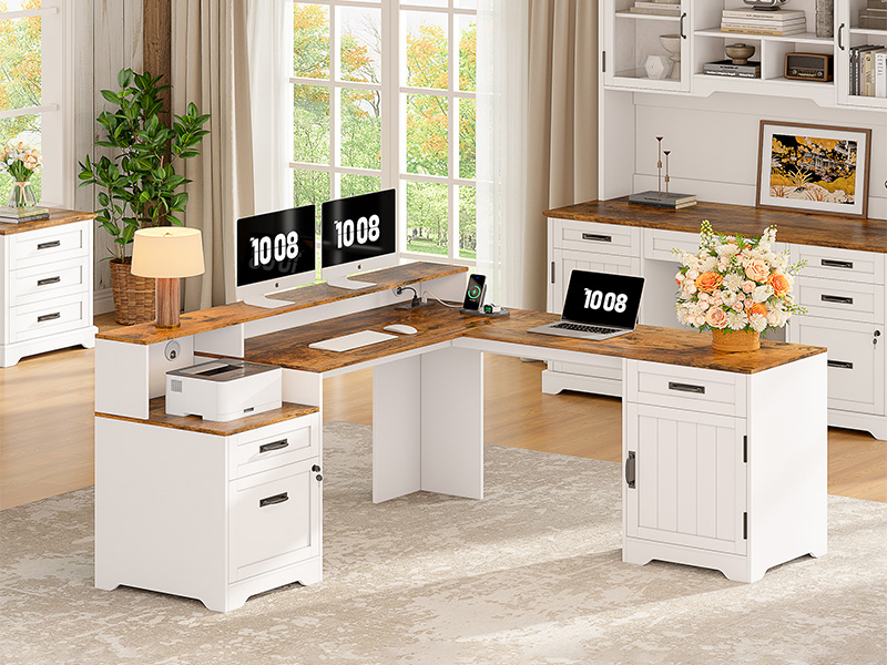 Amazon.com: Whalefall 63'' Farmhouse L Shaped Desk with Drawers